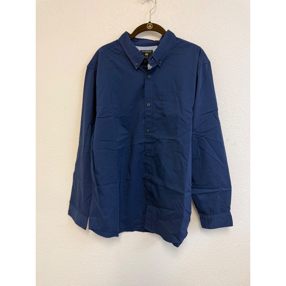 Dockers Mens Navy Blue Long Sleeve Button Down Classic Fit Shirt XL WPL 423